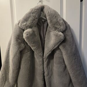 Women's Gray Faux Fur Coat